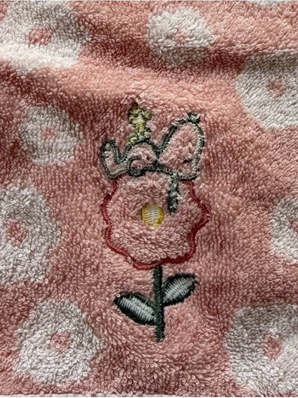 Snoopy Peanuts Hand Guest Towel Pink Floral Woodstock Cotton 16x23 Decor Whimsy